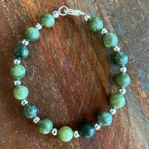 Genuine Jade and Silver Tone Accents Bracelet